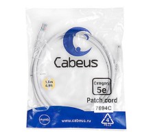 Cabeus PC-UTP-RJ45-Cat.5e-1.5m-WH ПАТЧ-КОРД U/UTP, КАТЕГОРИЯ 5Е, 2XRJ45/8P8C, НЕЭКРАНИРОВАННЫЙ, БЕЛЫЙ