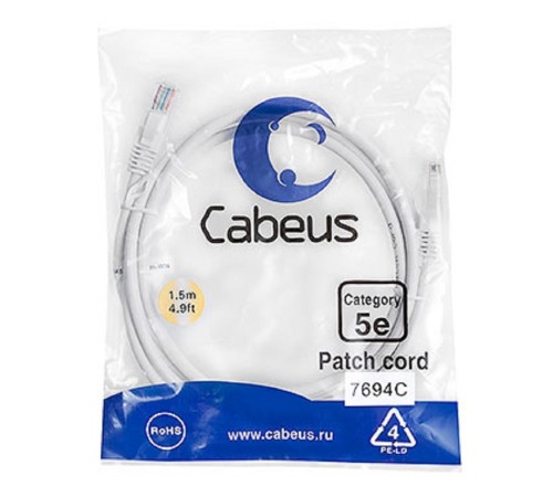 Cabeus PC-UTP-RJ45-Cat.5e-1.5m-WH ПАТЧ-КОРД U/UTP, КАТЕГОРИЯ 5Е, 2XRJ45/8P8C, НЕЭКРАНИРОВАННЫЙ, БЕЛЫЙ Cabeus PC-UTP-RJ45-Cat.5e-1.5m-WH ПАТЧ-КОРД U/UTP, КАТЕГОРИЯ 5Е, 2XRJ45/8P8C, НЕЭКРАНИРОВАННЫЙ, БЕЛЫЙ