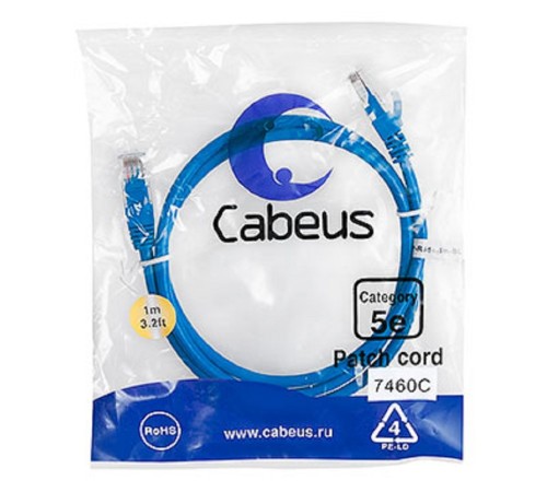 Cabeus PC-UTP-RJ45-Cat.5e-1m-BL Патч-корд U/UTP, категория 5е, 2xRJ45/8p8c, неэкранированный, синий, PVC, 1м Cabeus PC-UTP-RJ45-Cat.5e-1m-BL Патч-корд U/UTP, категория 5е, 2xRJ45/8p8c, неэкранированный, синий, PVC, 1м