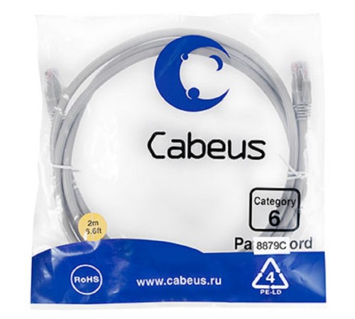 Cabeus PC-UTP-RJ45-Cat.6-2m-LSZH Патч-корд U/UTP, категория 6, 2xRJ45/8p8c, неэкранированный, серый, LSZH, 2м Cabeus PC-UTP-RJ45-Cat.6-2m-LSZH Патч-корд U/UTP, категория 6, 2xRJ45/8p8c, неэкранированный, серый, LSZH, 2м