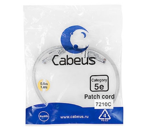 Cabeus PC-UTP-RJ45-Cat.5e-0.5m Патч-корд U/UTP, категория 5е, 2xRJ45/8p8c, неэкранированный, серый, PVC, 0.5м Cabeus PC-UTP-RJ45-Cat.5e-0.5m Патч-корд U/UTP, категория 5е, 2xRJ45/8p8c, неэкранированный, серый, PVC, 0.5м