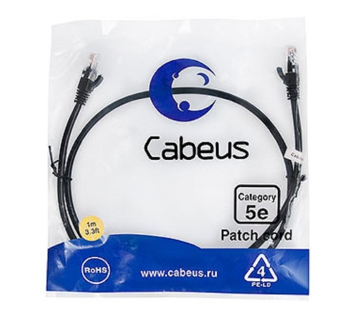 Cabeus PC-UTP-RJ45-Cat.5e-1m-BK Патч-корд U/UTP, категория 5е, 2xRJ45/8p8c, неэкранированный, черный, PVC, 1м Cabeus PC-UTP-RJ45-Cat.5e-1m-BK Патч-корд U/UTP, категория 5е, 2xRJ45/8p8c, неэкранированный, черный, PVC, 1м