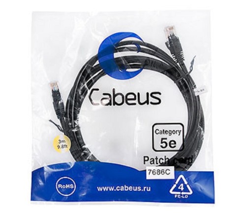 Cabeus PC-UTP-RJ45-Cat.5e-3m-BK Патч-корд UTP, категория 5e, 3 м, неэкранированный, черный Cabeus PC-UTP-RJ45-Cat.5e-3m-BK Патч-корд UTP, категория 5e, 3 м, неэкранированный, черный