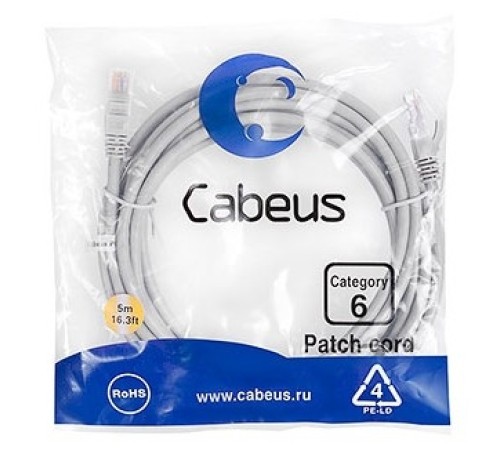 Cabeus PC-UTP-RJ45-Cat.6-5m  Патч-корд UTP, категория 6, 5 м, неэкранированный, серый LSZH