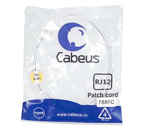 Cabeus PC-TEL-RJ12-2m Патч-корд 6p4cтелефонный, 2 м, белый Cabeus PC-TEL-RJ12-2m Патч-корд 6p4cтелефонный, 2 м, белый