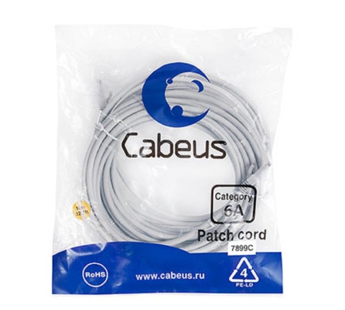 Cabeus PC-UTP-RJ45-Cat.6a-10m-LSZH Патч-корд UTP, категория 6a, 10G, неэкранированный, LSZH, 10 м, серый