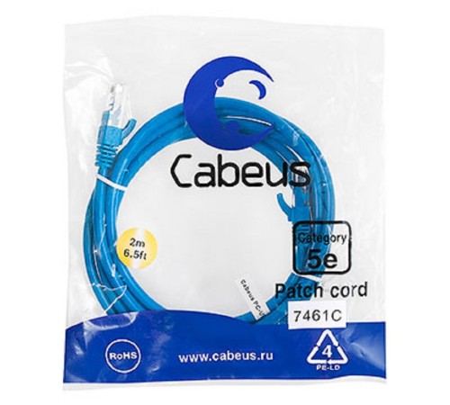Cabeus PC-UTP-RJ45-Cat.5e-2m-BL Патч-корд U/UTP, категория 5е, 2xRJ45/8p8c, неэкранированный, синий PVC, 2м Cabeus PC-UTP-RJ45-Cat.5e-2m-BL Патч-корд U/UTP, категория 5е, 2xRJ45/8p8c, неэкранированный, синий PVC, 2м