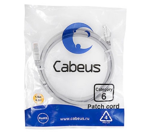 Cabeus PC-UTP-RJ45-Cat.6-1.5m Патч-корд U/UTP, категория 6, 2xRJ45/8p8c, неэкранированный, серый, PVC, 1.5м