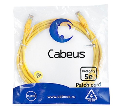 Cabeus PC-UTP-RJ45-Cat.5e-3m-YL-LSZH Патч-корд U/UTP, категория 5е, 2xRJ45/8p8c, неэкранированный, желтый, LSZH, 3м Cabeus PC-UTP-RJ45-Cat.5e-3m-YL-LSZH Патч-корд U/UTP, категория 5е, 2xRJ45/8p8c, неэкранированный, желтый, LSZH, 3м