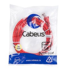 Cabeus PC-UTP-RJ45-Cat.5e-3m-RD Патч-корд U/UTP, категория 5е, 2xRJ45/8p8c, неэкранированный, красный, PVC, 3м