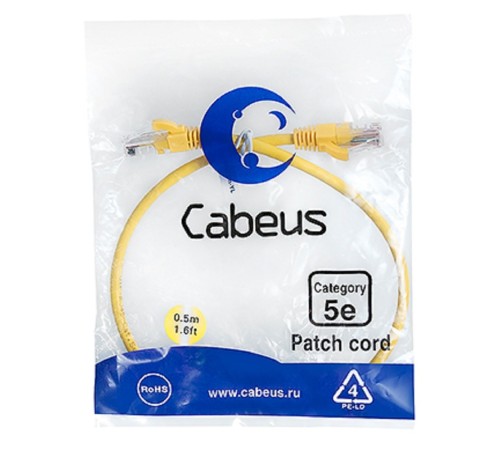 Cabeus PC-UTP-RJ45-Cat.5e-0.5m-YL Патч-корд U/UTP, категория 5е, 2xRJ45/8p8c, неэкранированный, желтый, PVC, 0.5м Cabeus PC-UTP-RJ45-Cat.5e-0.5m-YL Патч-корд U/UTP, категория 5е, 2xRJ45/8p8c, неэкранированный, желтый, PVC, 0.5м