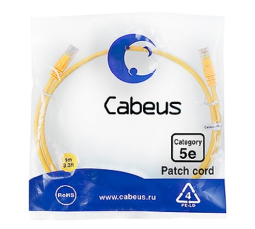 Cabeus PC-UTP-RJ45-Cat.5e-1m-YL Патч-корд U/UTP, категория 5е, 2xRJ45/8p8c, неэкранированный, желтый, PVC, 1м Cabeus PC-UTP-RJ45-Cat.5e-1m-YL Патч-корд U/UTP, категория 5е, 2xRJ45/8p8c, неэкранированный, желтый, PVC, 1м