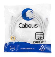 Cabeus PC-UTP-RJ45-Cat.5e-5m-WH-LSZH Патч-корд U/UTP, категория 5е, 2xRJ45/8p8c, неэкранированный, белый, LSZH, 5м