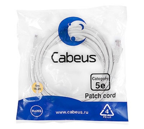 Cabeus PC-UTP-RJ45-Cat.5e-5m-WH-LSZH Патч-корд U/UTP, категория 5е, 2xRJ45/8p8c, неэкранированный, белый, LSZH, 5м Cabeus PC-UTP-RJ45-Cat.5e-5m-WH-LSZH Патч-корд U/UTP, категория 5е, 2xRJ45/8p8c, неэкранированный, белый, LSZH, 5м