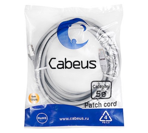Cabeus PC-FTP-RJ45-Cat.5e-5m Патч-корд F/UTP, категория 5е, 2xRJ45/8p8c, экранированный, серый, PVC, 5м