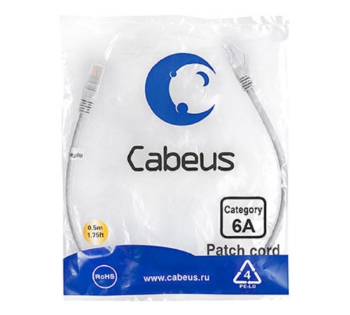 Cabeus PC-UTP-RJ45-Cat.6a-0.5m-LSZH Патч-корд U/UTP, категория 6а (10G), 2xRJ45/8p8c, неэкранированный, серый, LSZH, 0.5м Cabeus PC-UTP-RJ45-Cat.6a-0.5m-LSZH Патч-корд U/UTP, категория 6а (10G), 2xRJ45/8p8c, неэкранированный, серый, LSZH, 0.5м