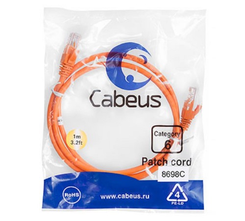 Cabeus PC-UTP-RJ45-Cat.6-1m-OR Патч-корд U/UTP, категория 6, 2xRJ45/8p8c, неэкранированный, оранжевый, PVC, 1м