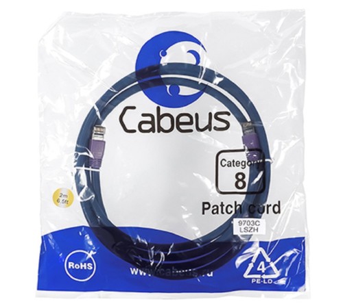 Cabeus PC-SSTP-RJ45-Cat.8-2m-LSZH Патч-корд S/FTP, категория 8 (40G, 2000 MHz), 2xRJ45/8p8c, экранированный, синий, LSZH, 2 м Cabeus PC-SSTP-RJ45-Cat.8-2m-LSZH Патч-корд S/FTP, категория 8 (40G, 2000 MHz), 2xRJ45/8p8c, экранированный, синий, LSZH, 2 м