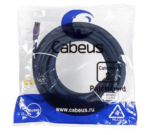 Cabeus PC-SSTP-RJ45-Cat.8-10m-LSZH Патч-корд S/FTP, категория 8 (40G, 2000 MHz), 2xRJ45/8p8c, экранированный, синий, LSZH, 10 м Cabeus PC-SSTP-RJ45-Cat.8-10m-LSZH Патч-корд S/FTP, категория 8 (40G, 2000 MHz), 2xRJ45/8p8c, экранированный, синий, LSZH, 10 м