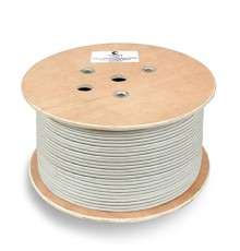 Cabeus SFTP-4P-Cat.5e-SOLID-GY Кабель витая пара экранированная SFTP (SF/UTP), категория 5e, 4 пары (24 AWG), одножильный (305 м), PVC нг(А)-LS