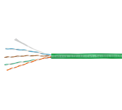 Cabeus UTP-4P-Cat.5e-SOLID-LSZH-GN Кабель витая пара UTP (U/UTP), категория 5e, 4 пары (24 AWG), одножильный, зеленый, LSZH, нг(А)-HF (305 м)