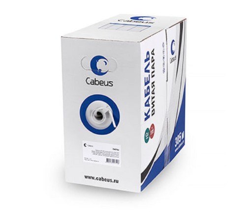 Cabeus UTP-4P-Cat.5e-SOLID-WH Кабель витая пара UTP (U/UTP), категория 5e, 4 пары (24 AWG), одножильный, PVC нг(А)-LS, белый (305 м)