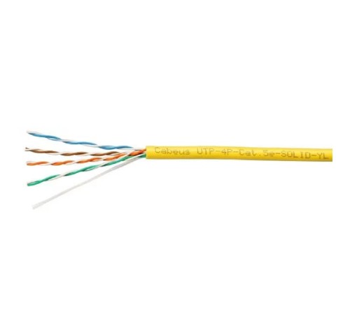 Cabeus UTP-4P-Cat.5e-SOLID-YL Кабель витая пара UTP (U/UTP), категория 5e, 4 пары (24 AWG), одножильный, PVC нг(А)-LS, желтый (305 м)