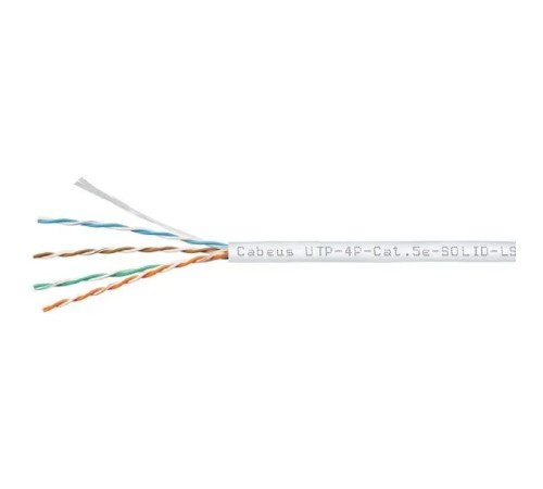 Cabeus UTP-4P-Cat.5e-SOLID-LSZH-WH Кабель витая пара UTP (U/UTP), категория 5e, 4 пары (24 AWG), одножильный, белый, LSZH, нг(А)-HF, (305 м) Cabeus UTP-4P-Cat.5e-SOLID-LSZH-WH Кабель витая пара UTP (U/UTP), категория 5e, 4 пары (24 AWG), одножильный, белый, LSZH, нг(А)-HF, (305 м)