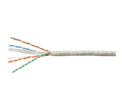 Cabeus UTP-4P-Cat.6-SOLID-LSZH-GY Кабель витая пара UTP (U/UTP), категория 6, 4 пары (23 AWG), одножильный, LSZH нг(А)-HF, серый (305 м)