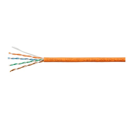 Cabeus UTP-4P-Cat.5e-SOLID-LSZH-100 Кабель витая пара UTP (U/UTP), категория 5e, 4 пары (24 AWG), одножильный, оранжевый, LSZH, нг(А)-HF, (100 м)