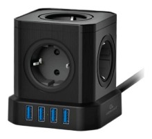 Cablexpert Сетевой фильтр Tower TWR-5-U4-B-3 (Tower 5р, 10А, 4 х USB, 3.1А, 3м, ур.защиты 4+) черный, коробка {22553}