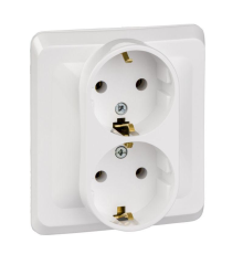 Systeme electric PC16-007B ЭТЮД С/У двойная РОЗЕТКА с заземлением без шторок 16А 250B, БЕЛЫЙ, Россия