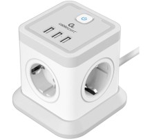 Cablexpert Сетевой фильтр Tower TWR-4-U3-W-3 (4р, 10А, 3xUSB, 3.1А, 3м, ур.защиты 2+) белый, коробка {22558}