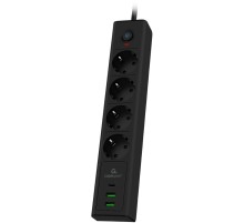 Cablexpert Сетевой фильтр Exnovo EXN-4-CU2-B-2 (4р, 16А, 1xType-C PD, 30Вт, 2 х USB, 2м, ур.защиты 4+) черный, коробка {22561}
