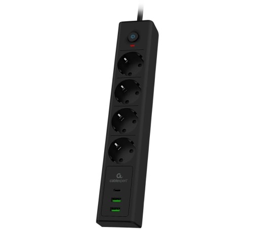 Cablexpert Сетевой фильтр Exnovo EXN-4-CU2-B-2 (4р, 16А, 1xType-C PD, 30Вт, 2 х USB, 2м, ур.защиты 4+) черный, коробка {22561}