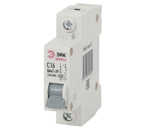 Выключатель автоматический модульный 1п C 16А 4.5кА ВА 47-29 SIMPLE-mod-03 ЭРА Б0039220