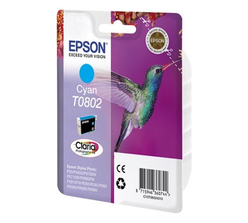 Картридж струйный Epson T0802 C13T08024011 голубой (885стр.) (7.4мл) для Epson P50/PX660