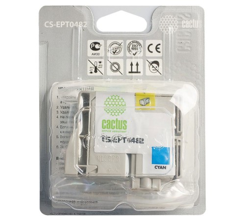 Картридж струйный Cactus CS-EPT0482 голубой (14.4мл) для Epson Stylus Photo R200/R220/R300/R320/R340/RX500/RX600/RX620/RX640