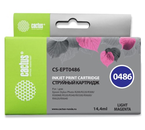 Картридж струйный Cactus CS-EPT0486 светло-пурпурный (14.4мл) для Epson Stylus Photo R200/R220/R300/R320/R340/RX500/RX600/RX620/RX640