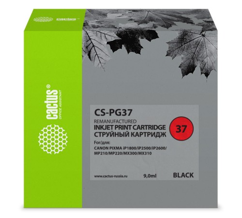 Картридж струйный Cactus CS-PG37 черный (9мл) для Canon Pixma iP1800/iP1900/iP2500/iP2600/MP140/MP190/MP210/MP220/MP470/MX300/MX310