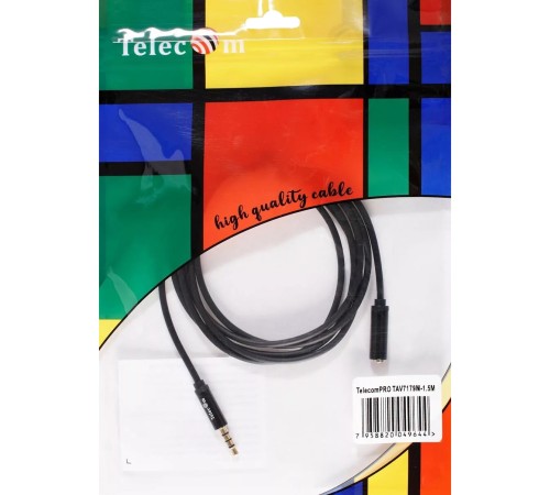 Кабель удлинит 3.5 Jack (M) - 3.5 Jack (F), 1.5м Telecom PRO <TAV7179M-1.5M> VCOM Кабель-переходник Telecom Jack 3.5 mm M/Jack 3.5 mm F (TAV7179M-1.5M)