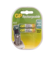 Перезаряжаемые аккумуляторы GP 65AAAHC AAA, емкость 650 мАч - 2 шт. в клемшеле GP 4891199109799