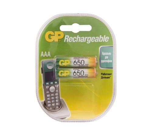 Перезаряжаемые аккумуляторы GP 65AAAHC AAA, емкость 650 мАч - 2 шт. в клемшеле GP 4891199109799