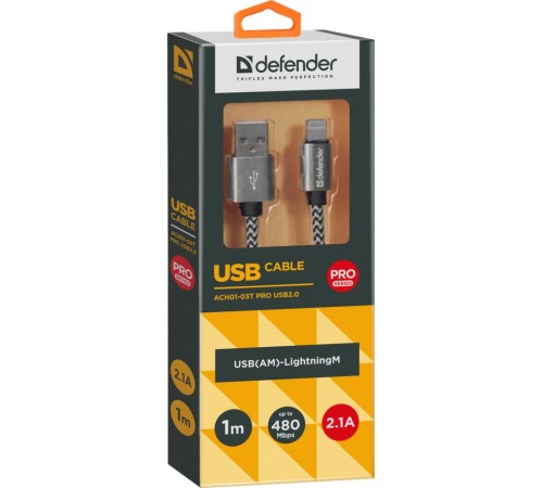Кабель LIGHTNING TO USB2 1M WHITE ACH01-03T 87809 DEFENDER Кабель LIGHTNING TO USB2 1M WHITE ACH01-03T 87809 DEFENDER