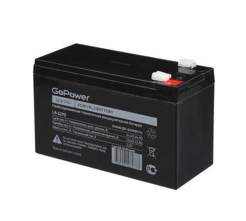 Аккумулятор свинцово-кислотный GoPower LA-1270 12V 7Ah клеммы T2/ F2 (1/5) Аккумулятор свинцово-кислотный GoPower LA-1270 (00-00016680)