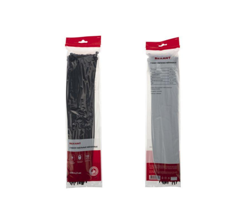 Rexant (07-0401) Хомут nylon 5.0 х 400 мм 100 шт черный Rexant (07-0401) Хомут nylon 5.0 х 400 мм 100 шт черный