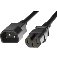 Шнур питания электрический силовой, серии TP-PC, IEC 60320 С14/IEC 60320 С15 прямой, 250B, 16A, 3х1.5 мм2, 1.5 м, черный