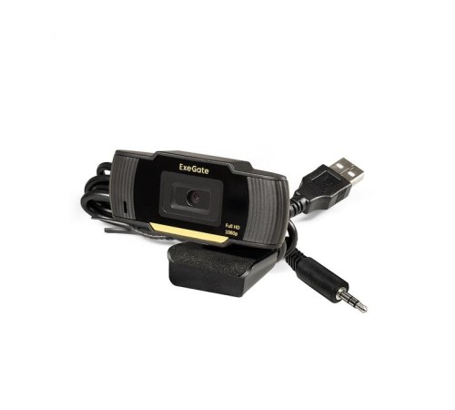 Exegate EX286182RUS Веб-камера ExeGate GoldenEye C920 Full HD {матрица 1/3" 2 Мп, 1920х1080, 1080P, USB, микрофон с шумоподавлением, фокус, универсальное крепление, кабель 1,5 м, Win Vista/7/8/10}