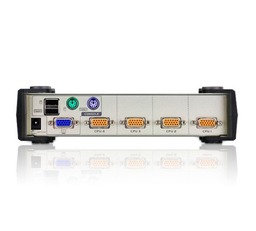 4-х порт. переключатель, электрон., KVM,  1 user PS2/USB+VGA =>  4 cpu PS2/USB+VGA, со шнурами PS2/USB 2х1.2+2х1.8м., 2048x1536, настол., без OSD, некаскад. ATEN CS84U
