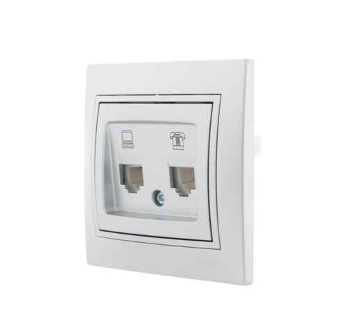 Розетка компьютерная + телефонная 2-м СП Mira RJ45 + RJ11 сер. метал. LEZARD 701-1010-143